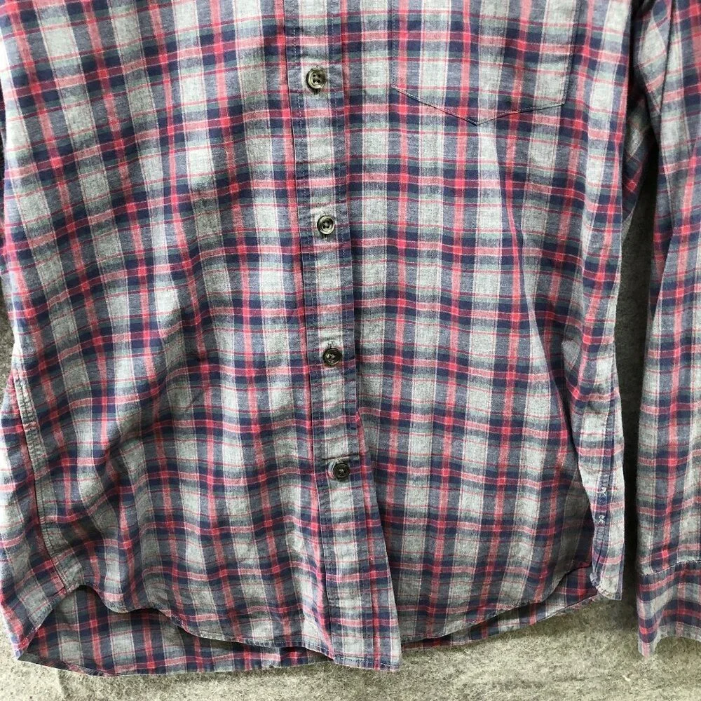 J. Crew‎ Button Down Shirt Mens S Navy Red Plaid Long Sleeve Cotton